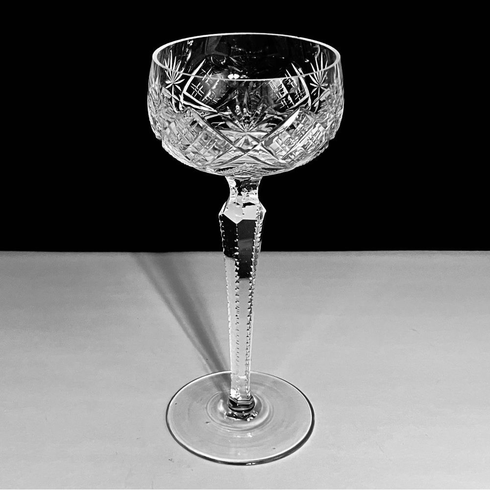 Antique CUT GLASS HOCK WINE / Early 1900s / ETCHED STEM / Clear Crystal
